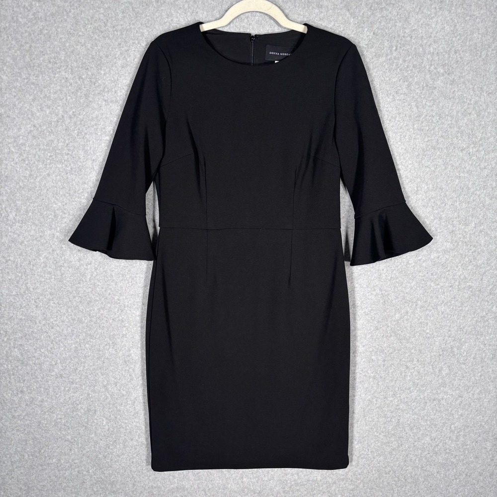 Donna Morgan Pencil Dress Size 10 Bell‎ Sleeve Crepe Knit Stretch Career Church